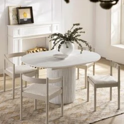 Maru Round 4-6 Seater Extending Oak Pedestal Dining Table, Washed White