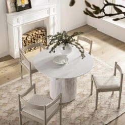 Maru Round 4-6 Seater Extending Oak Pedestal Dining Table, Washed White -Daals BSD 135 WHITE scene4