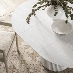 Maru Round 4-6 Seater Extending Oak Pedestal Dining Table, Washed White -Daals BSD 135 WHITE scene5