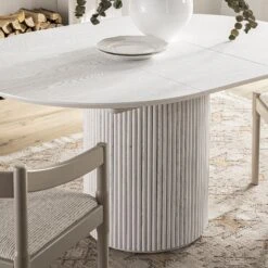 Maru Round 4-6 Seater Extending Oak Pedestal Dining Table, Washed White -Daals BSD 135 WHITE scene6