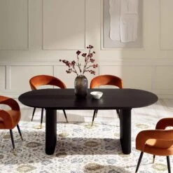 Maru Oval 6-8 Seater Extending Oak Pedestal Dining Table, Black -Daals BSD 136 BLACK scene2