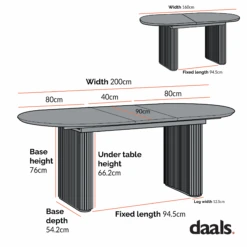 Maru Oval 6-8 Seater Extending Oak Pedestal Dining Table, Sage Green -Daals BSD 136 CHART 1