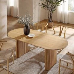 Maru Oval 6-8 Seater Extending Oak Pedestal Dining Table, Oak