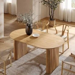 Maru Oval 6-8 Seater Extending Oak Pedestal Dining Table, Oak -Daals BSD 136 OAK scene2