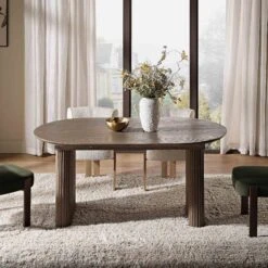Maru Oval 6-8 Seater Extending Oak Pedestal Dining Table, Silver Oak -Daals BSD 136 SILK scene4