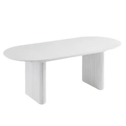 Maru Oval 6-8 Seater Extending Oak Pedestal Dining Table, Washed White -Daals BSD 136 WHITE WB2