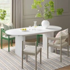 Maru Oval 6-8 Seater Extending Oak Pedestal Dining Table, Washed White -Daals BSD 136 WHITE scene2