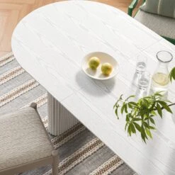 Maru Oval 6-8 Seater Extending Oak Pedestal Dining Table, Washed White -Daals BSD 136 WHITE scene4