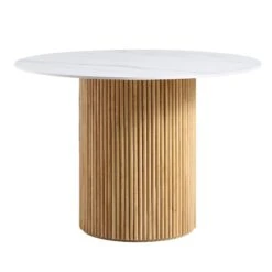 Maru Ceramic Top Oak Pedestal Round Dining Table -Daals BSD 137 OAK WB1