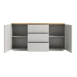 Agnes Curved Edge 2 Door 3 Drawer Wide Sideboard, Dove Grey With Oak Top -Daals BSD 143 DOVEGREY WB3