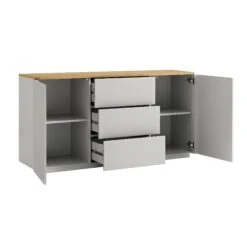 Agnes Curved Edge 2 Door 3 Drawer Wide Sideboard, Dove Grey With Oak Top -Daals BSD 143 DOVEGREY WB4