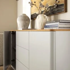 Agnes Curved Edge 2 Door 3 Drawer Wide Sideboard, Dove Grey With Oak Top -Daals BSD 143 DOVEGREY scene3