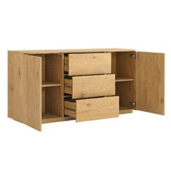 Agnes Curved Edge 2 Door 3 Drawer Wide Sideboard, Natural -Daals BSD 143 OAK WB3