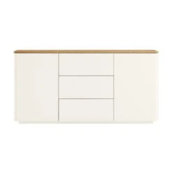 Agnes Curved Edge 2 Door 3 Drawer Wide Sideboard, Off White With Oak Top -Daals BSD 143 WHITE WB1