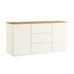 Agnes Curved Edge 2 Door 3 Drawer Wide Sideboard, Off White With Oak Top -Daals BSD 143 WHITE WB2