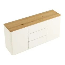Agnes Curved Edge 2 Door 3 Drawer Wide Sideboard, Off White With Oak Top -Daals BSD 143 WHITE WB5