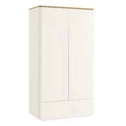 Agnes Curved Edge Double Wardrobe, Off White With Oak Top -Daals BSD 146 WHITE WB2