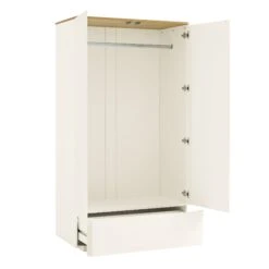 Agnes Curved Edge Double Wardrobe, Off White With Oak Top -Daals BSD 146 WHITE WB4