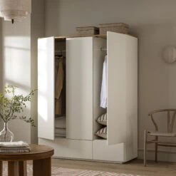 Agnes Curved Edge Triple Wardrobe, Off White With Oak Top -Daals BSD 147 WHITE scene2