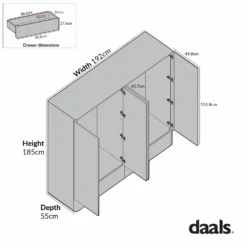 Agnes Curved Edge 4-Door Wardrobe, Off White With Oak Top -Daals BSD 148 CHART