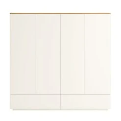 Agnes Curved Edge 4-Door Wardrobe, Off White With Oak Top -Daals BSD 148 WHITE WB1