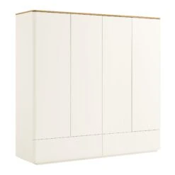 Agnes Curved Edge 4-Door Wardrobe, Off White With Oak Top -Daals BSD 148 WHITE WB2