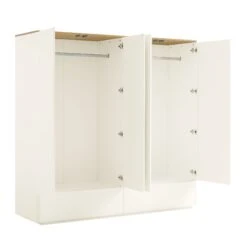 Agnes Curved Edge 4-Door Wardrobe, Off White With Oak Top -Daals BSD 148 WHITE WB4