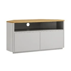 Agnes Curved Edge Corner TV Unit, Dove Grey With Oak Top -Daals BSD 149 DOVEGREY WB1
