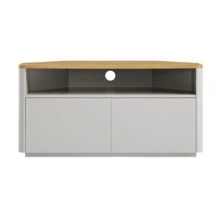 Agnes Curved Edge Corner TV Unit, Dove Grey With Oak Top -Daals BSD 149 DOVEGREY WB2