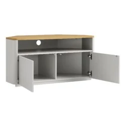 Agnes Curved Edge Corner TV Unit, Dove Grey With Oak Top -Daals BSD 149 DOVEGREY WB3