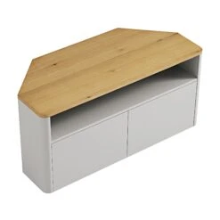 Agnes Curved Edge Corner TV Unit, Dove Grey With Oak Top -Daals BSD 149 DOVEGREY WB5