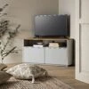 Agnes Curved Edge Corner TV Unit, Dove Grey With Oak Top
