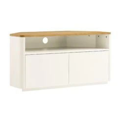 Agnes Curved Edge Corner TV Unit, Off White With Oak Top 17 Agnes Curved Edge Corner TV Unit, Off White With Oak Top -Daals BSD 149 WHITE WB1