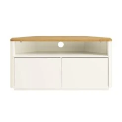 Agnes Curved Edge Corner TV Unit, Off White With Oak Top 18 Agnes Curved Edge Corner TV Unit, Off White With Oak Top -Daals BSD 149 WHITE WB2