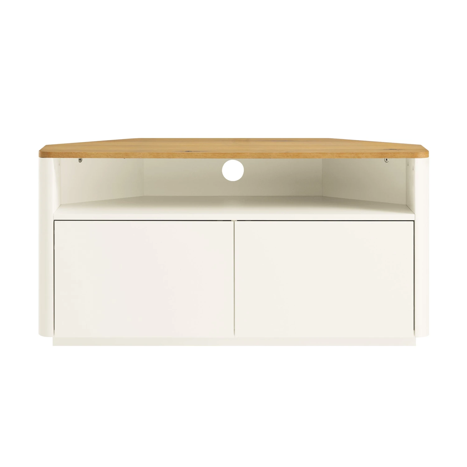 Agnes Curved Edge Corner TV Unit, Off White With Oak Top 6 Agnes Curved Edge Corner TV Unit, Off White With Oak Top - Image 6
