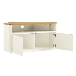 Agnes Curved Edge Corner TV Unit, Off White With Oak Top 20 Agnes Curved Edge Corner TV Unit, Off White With Oak Top -Daals BSD 149 WHITE WB3