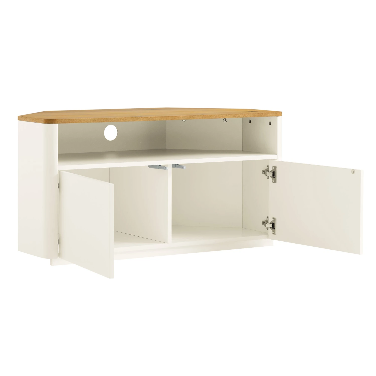 Agnes Curved Edge Corner TV Unit, Off White With Oak Top 8 Agnes Curved Edge Corner TV Unit, Off White With Oak Top - Image 8
