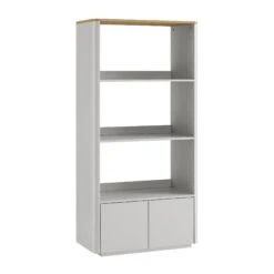 Agnes Curved Edge Bookcase, Dove Grey With Oak Top -Daals BSD 151 DOVEGREY WB2