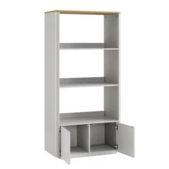 Agnes Curved Edge Bookcase, Dove Grey With Oak Top -Daals BSD 151 DOVEGREY WB4