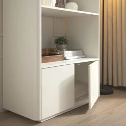 Agnes Curved Edge Bookcase, Off White With Oak Top 16 Agnes Curved Edge Bookcase, Off White With Oak Top -Daals BSD 151 WHITE scene3