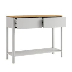 Agnes Curved Edge 2 Drawer Console Table, Dove Grey With Oak Top -Daals BSD 152 DOVEGREY WB3