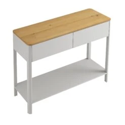 Agnes Curved Edge 2 Drawer Console Table, Dove Grey With Oak Top -Daals BSD 152 DOVEGREY WB4