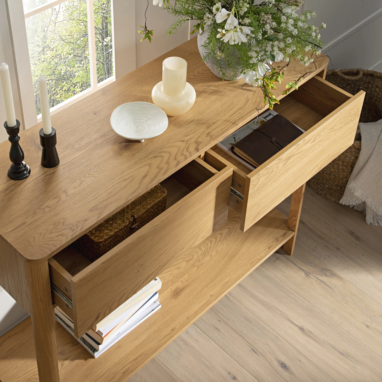 Agnes Curved Edge 2 Drawer Console Table, Natural 3 Agnes Curved Edge 2 Drawer Console Table, Natural - Image 3