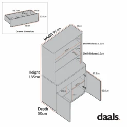 Agnes Curved Edge Dresser, Natural -Daals BSD 153 CHART 2