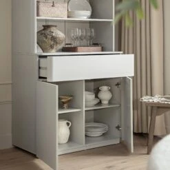 Agnes Curved Edge Dresser, Dove Grey With Oak Top -Daals BSD 153 DOVEGREY scene2