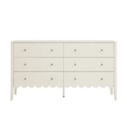 Henley Scalloped Edge 6 Drawer 140cm Wide Chest, Light Sand -Daals BSD 154 BEIGE WB1
