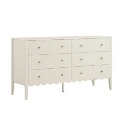 Henley Scalloped Edge 6 Drawer 140cm Wide Chest, Light Sand -Daals BSD 154 BEIGE WB2