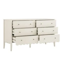 Henley Scalloped Edge 6 Drawer 140cm Wide Chest, Light Sand -Daals BSD 154 BEIGE WB3