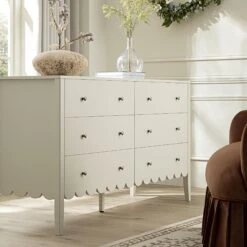 Henley Scalloped Edge 6 Drawer 140cm Wide Chest, Light Sand -Daals BSD 154 BEIGE scene3