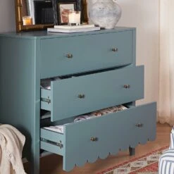 Henley Scalloped Edge 3 Drawer Chest, Blue Spruce -Daals BSD 155 TEAL scene2